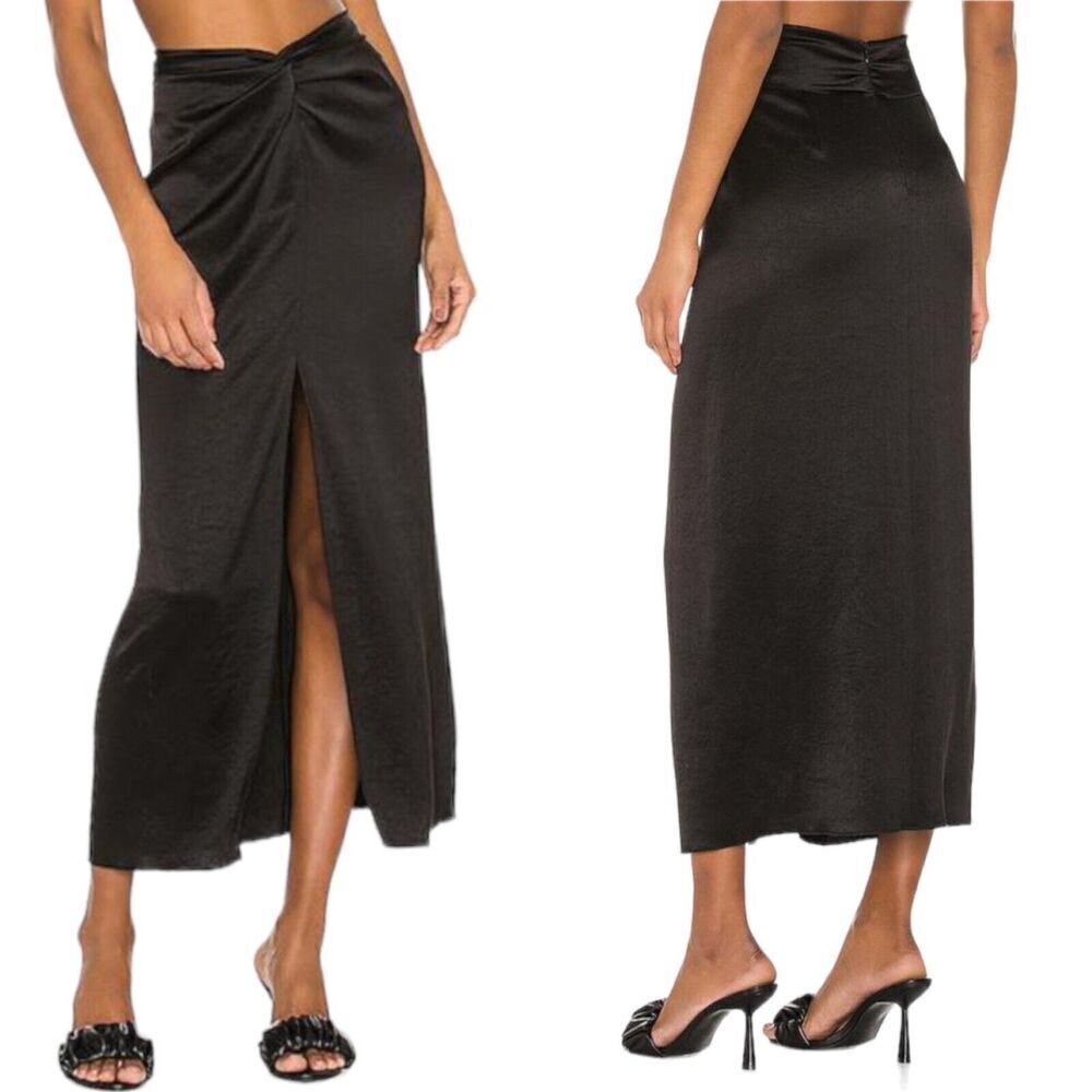 Nanushka Black Satin Samara Gathered Knotted Twist Waist Maxi Skirt Womens Large
